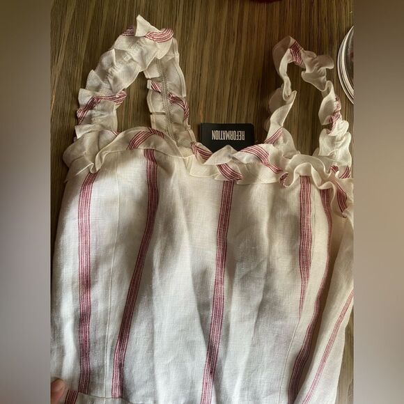 Reformation Lavender Midi Dress Sleeveless White Red Stripe 100% Linen Sz 6 NWT - Picture 6 of 14